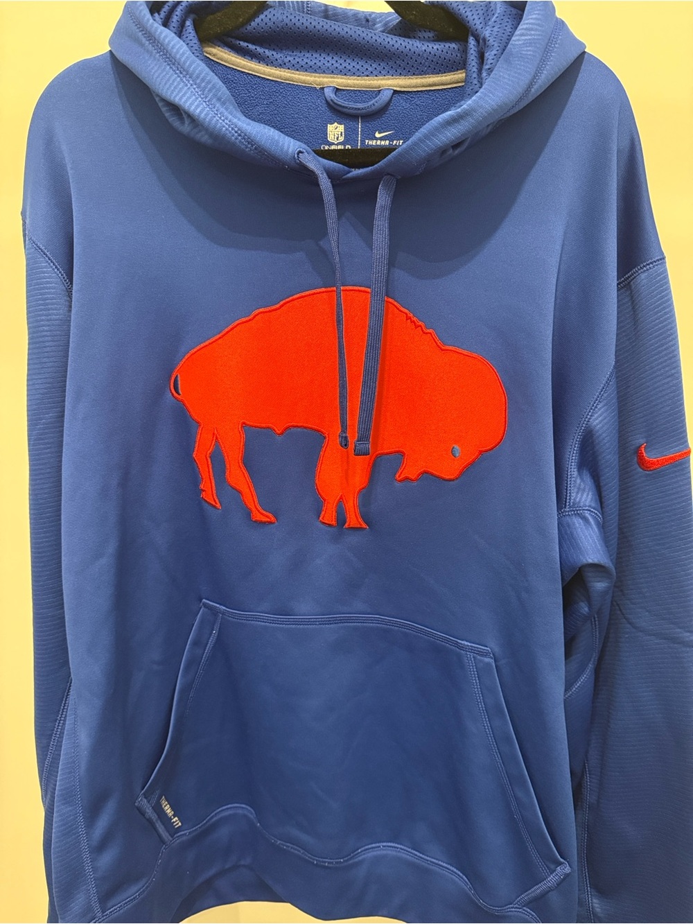NFL Men’s Royal Blue Crewneck Hoodie with Bright Red Buffalo Logo